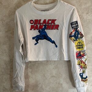 Marvel White and Blue Black Panther Cropped Comic Tee